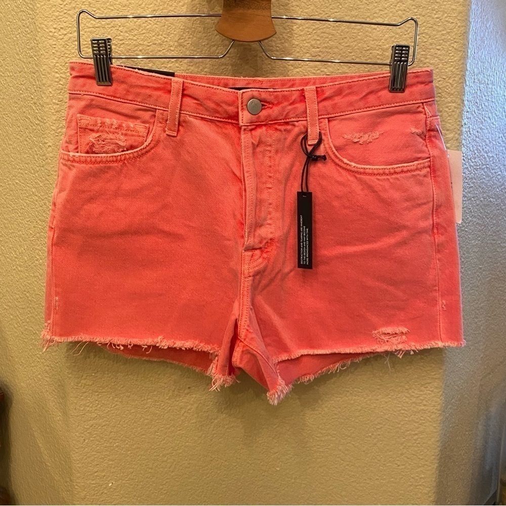 NWT~J BRAND Women Orange Gracie High-Rise Raw Hem Distressed Jean Shorts Size 28